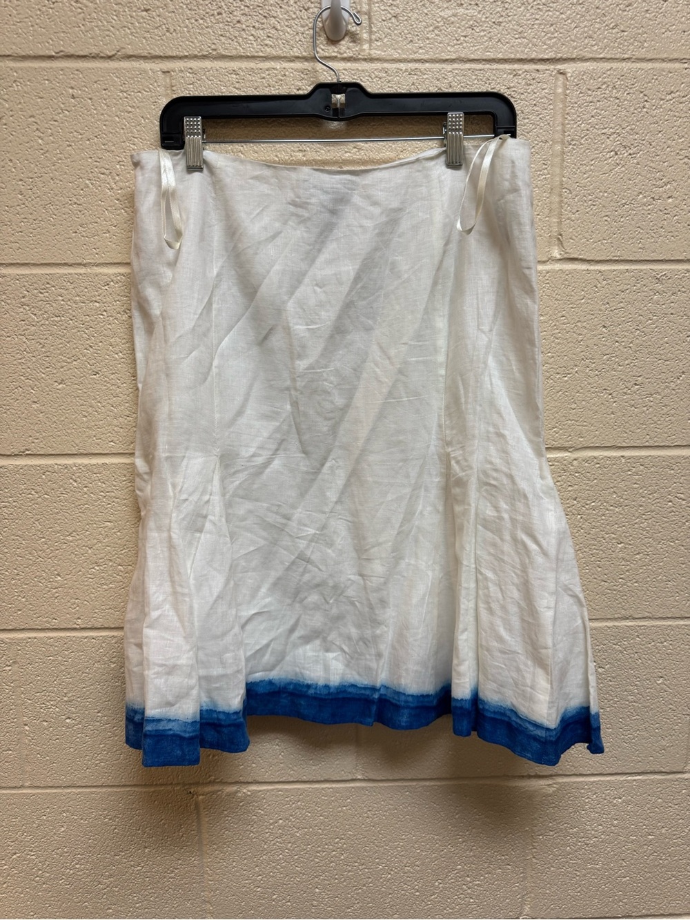 Lauren Ralph Lauren White Linen A-Line Skirt with Blue Hem